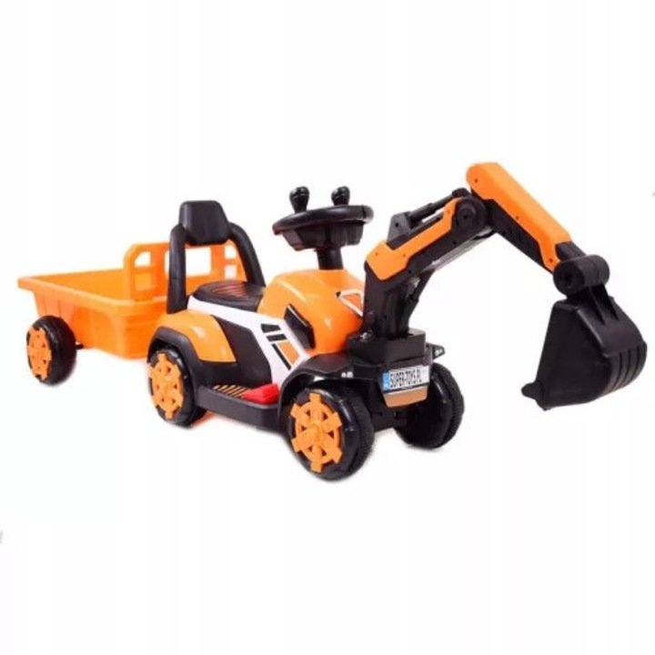 Excavator electric Kinderauto BJXZ219B, 35W, 6V, galben, cu remorca