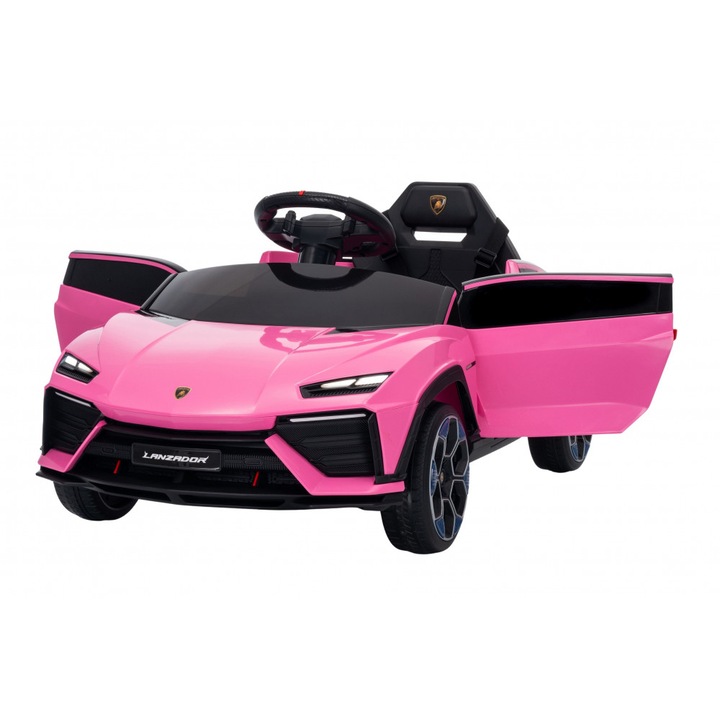 Masinuta electrica pentru copii Lamborghini Lanzador Pink cu licenta, telecomanda 2.4G, motoare 2x35w, acumulator 12V4.5Ah, deschidere usi, sistem troller, lumini led, slow start, centura siguranta in 3 puncte