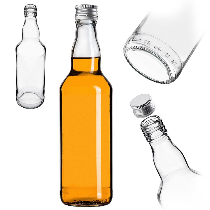 Sticla Monopol KADAX, 500ml, design elegant, capac argintiu, sticla transparenta