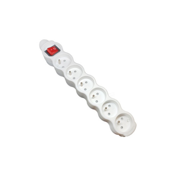 Prelungitor 6 prize cu impamantare si intrerupator, 42x4x5cm, 10A, 250V