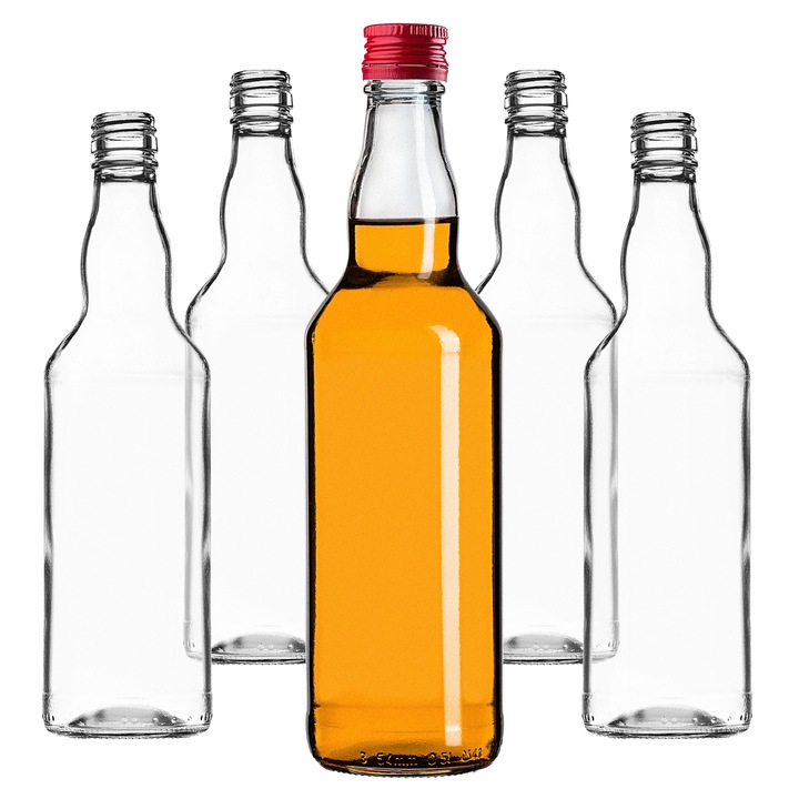Sticla Monopol KADAX, 500ml, design elegant, sticla transparenta, capac rosu, set de 100 bucati