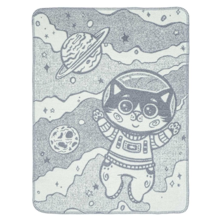 Unia - Cotton Cloud babatakaró, 75x100cm, 60% pamut, 40% akril, szürke, asztronauta mintás