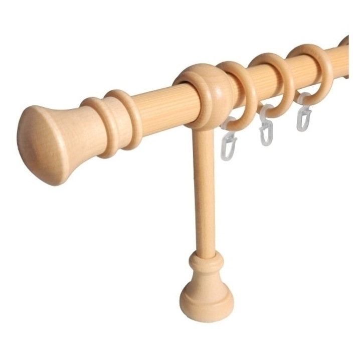 galerie lemn 28 mm MONZA, simpla, fag, 120 cm, consola 18 cm cu talpa pentru stabilitate maxima