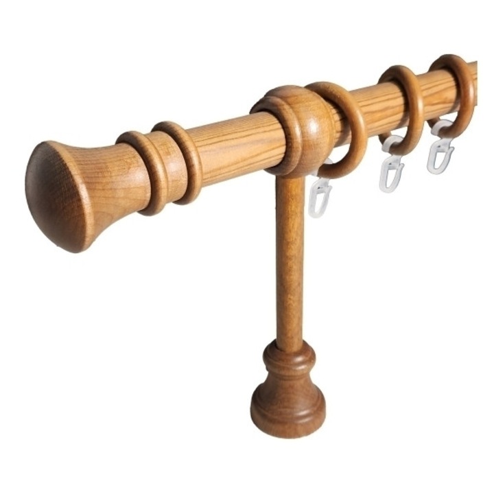 galerie lemn 28 mm MONZA, simpla, tek, 120 cm, consola 18 cm cu talpa pentru stabilitate maxima