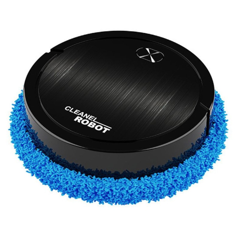 Robot de curatare mop electric Cleanel, fara fir, rotire 360°, lavete microfibra, incarcare USB, profil slim 5 cm, plastic, Negru