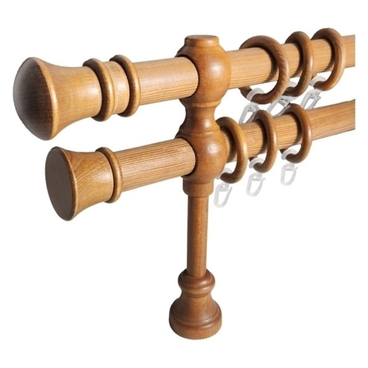 galerie lemn 28 mm MONZA, dubla, tek, 120 cm, consola 18 cm cu talpa pentru stabilitate maxima