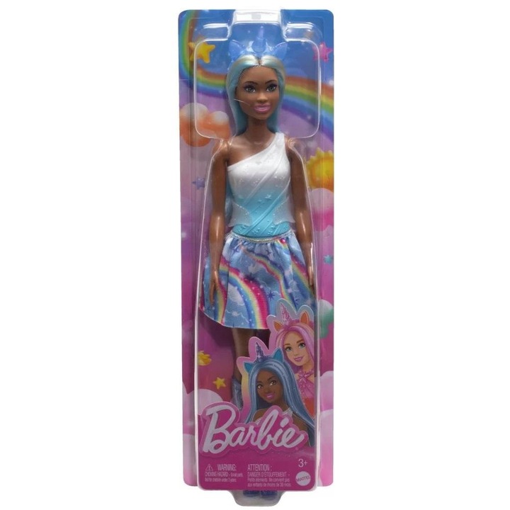 Papusa Barbie Unicorn, Mattel, roz, cu accesorii, 30cm