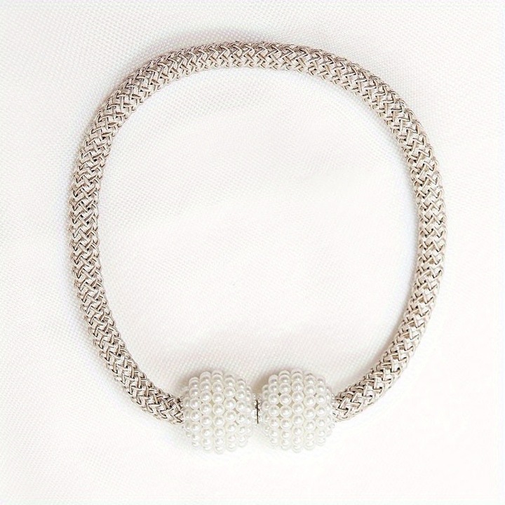 Set 2x Prindere Perdea, Design Sofisticat, Bej-Alb, 39.5x3cm