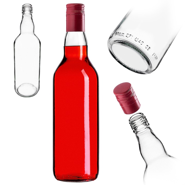 Sticla Monopol KADAX 700ml, design elegant, capac rosu, sticla transparenta