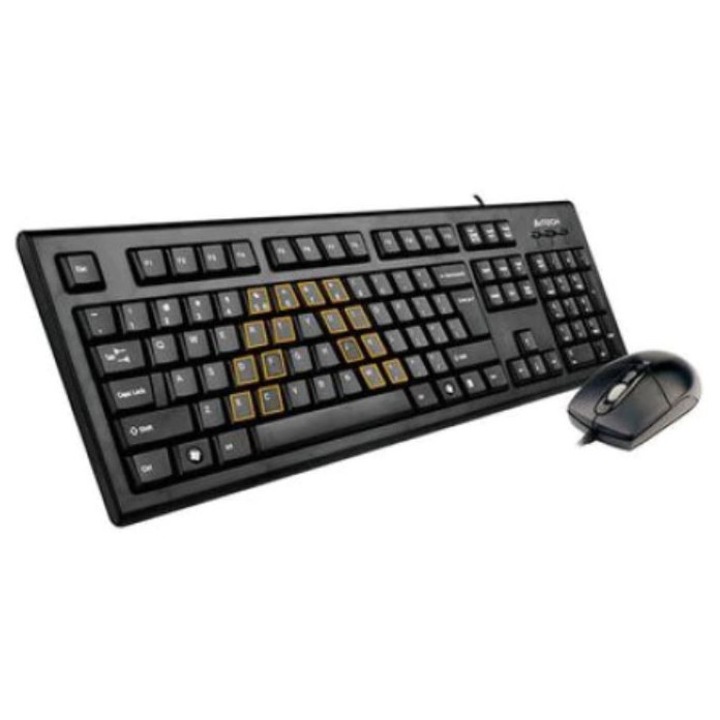 Kit TASTATURA si Mouse A4TECH, "KRS-85+OP-720", cu fir, 104 taste format standard, mouse 1000dpi, 3/1 butoane, negru, "KRS-8572-USB" (timbru verde 0.8 lei)