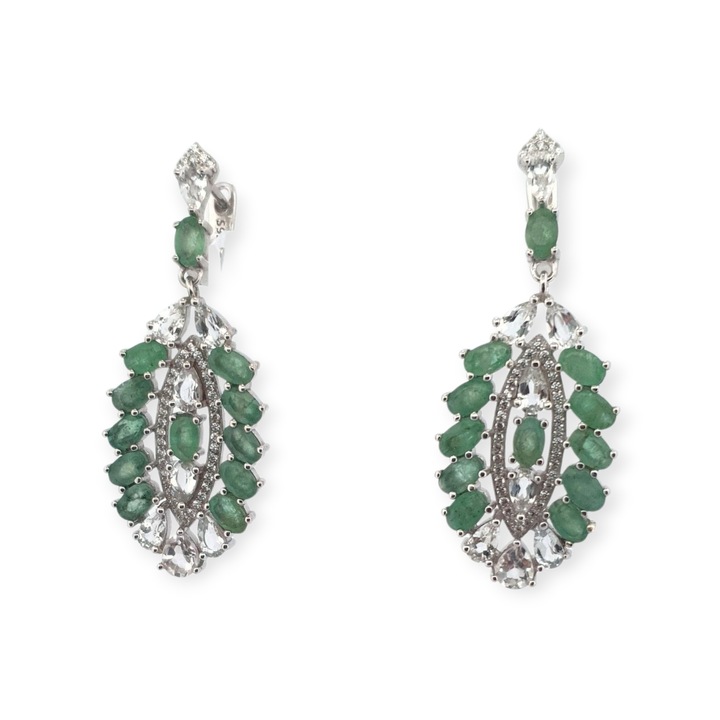 Коктейлни сребърни обеци с естествен изумруд от Тайланд