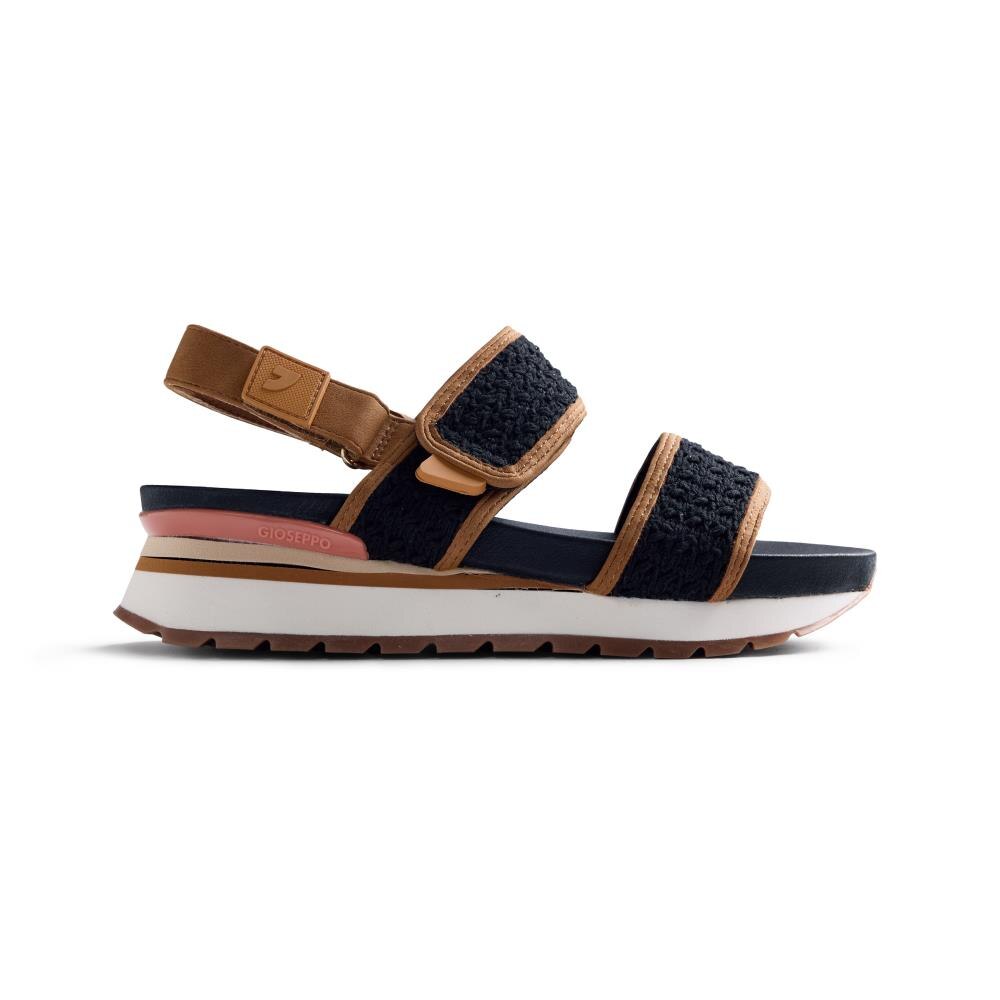 Gioseppo, Sandale wedge cu aspect crosetat, Negru, Maro, 37