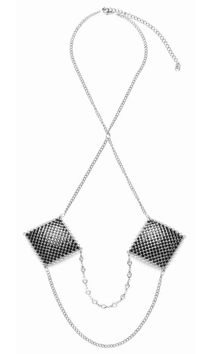 Melltartó matricák, Cottelli Accessoires, ezüst lánccal, 5,5x5,5cm, fekete kristályokkal