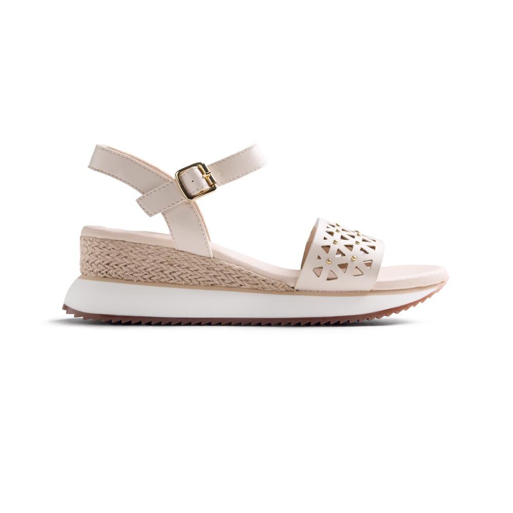 Gioseppo, Sandale wedge de piele ecologica Wete, Alb murdar, 37