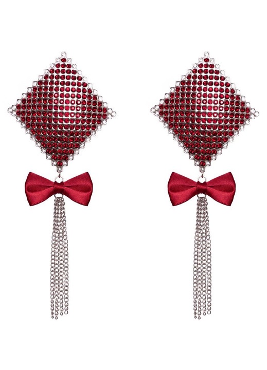 Öntapadós melltartó kiegészítők Bow, Cottelli Accessories, 7,5x7,5cm, piros/ezüst, 1 pár