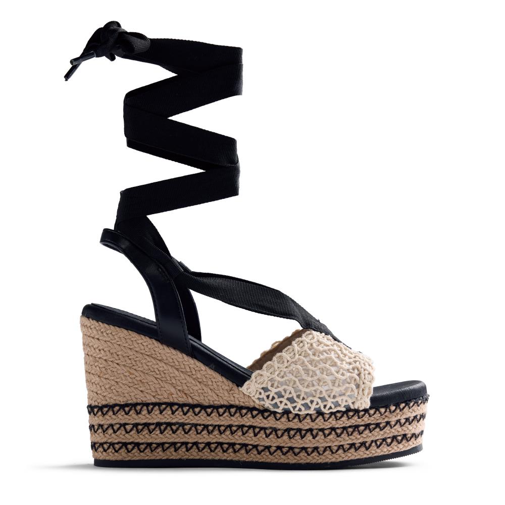 Gioseppo, Sandale wedge cu siret Dagenham, Negru, Alb murdar, 39