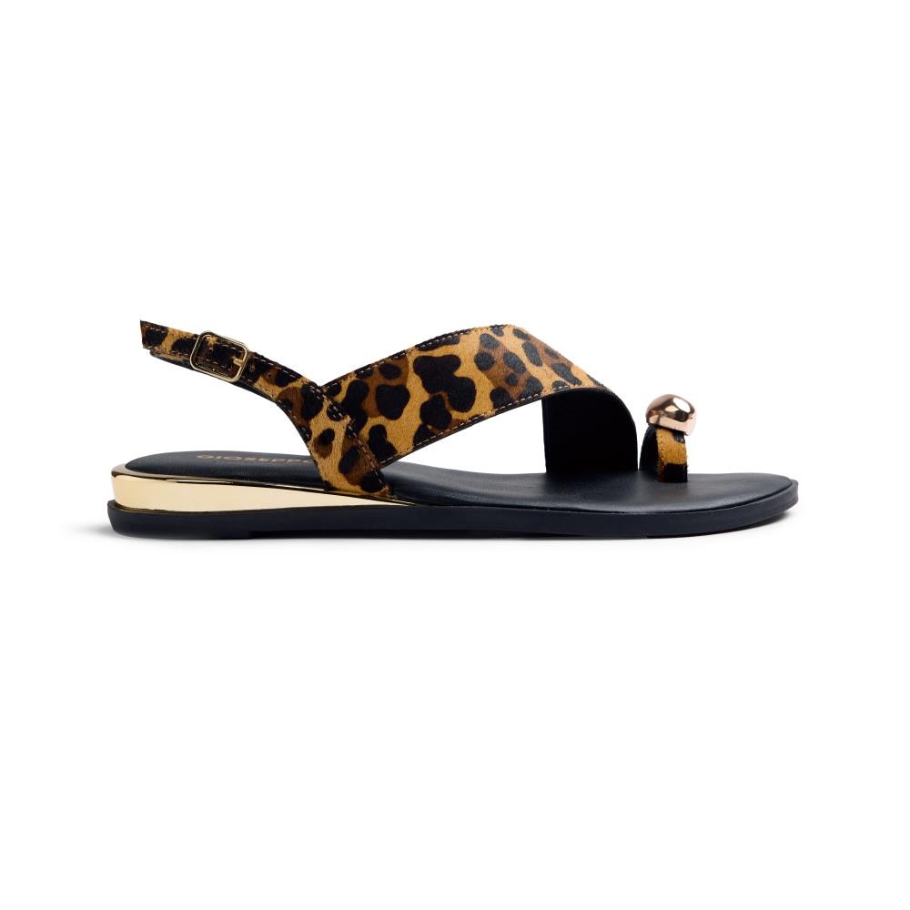 Gioseppo, Sandale de piele cu talpa joasa si animal print Mairo, Negru, Maro, 36
