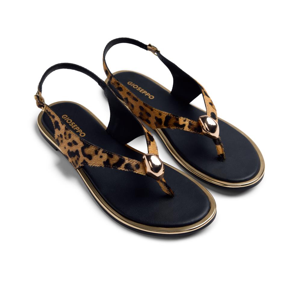 Gioseppo, Sandale de piele cu par scurt cu bareta separatoare Mumias, Negru, Maro, 38