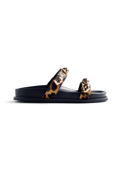 Gioseppo, Papuci de piele cu animal print Qwendale, Negru/Maro, 36