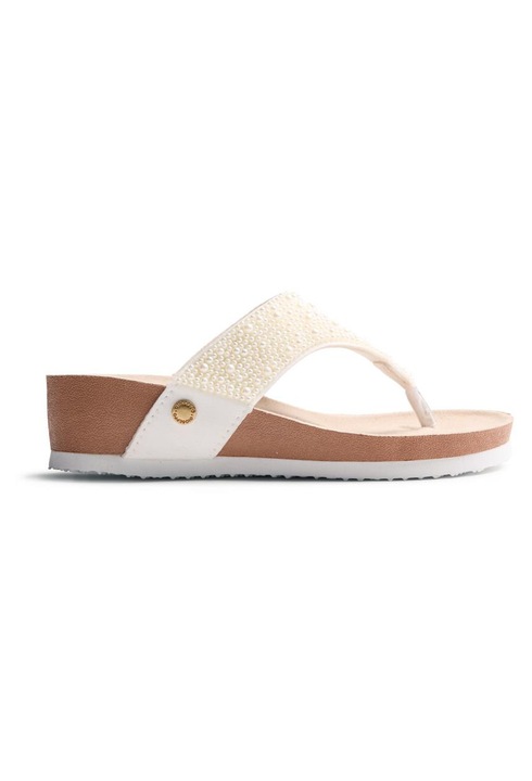Gioseppo, Papuci flip-flop cu margele si toc wedge Orrington, Alb murdar, 40