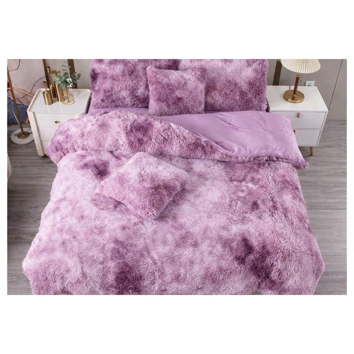 Cocolino Deluxe Ágyneműhuzat Szett, Lila, 220 x 240, 6 részes, Prémium Bolyhos Szőrme, Ultra Meleg
