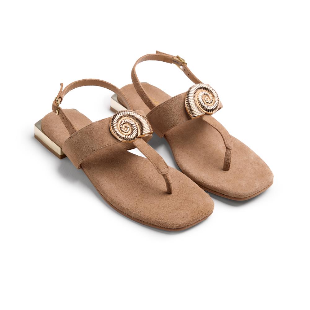 Gioseppo, Sandale de piele piele intoarsa cu bareta separatoare si aplicatie metalica Harrington, Maro camel, 37