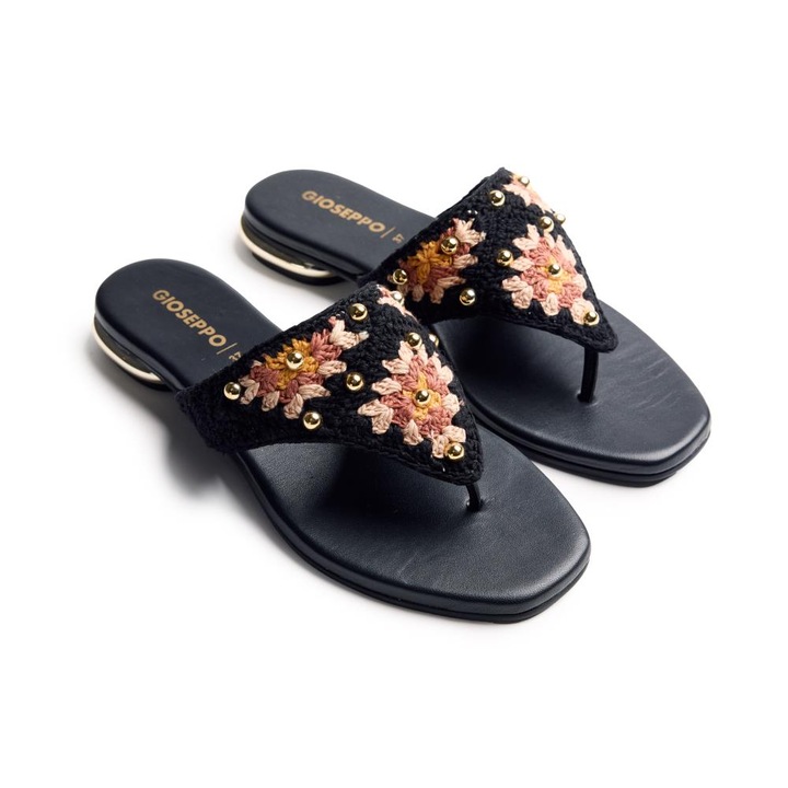 Gioseppo, Papuci flip-flop cu aspect impletit Isiolo, Negru, 36