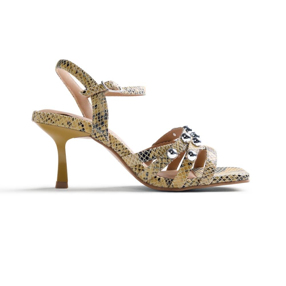 Gioseppo, Sandale de piele cu elemente metalice Kakuma, Galben deschis, 37