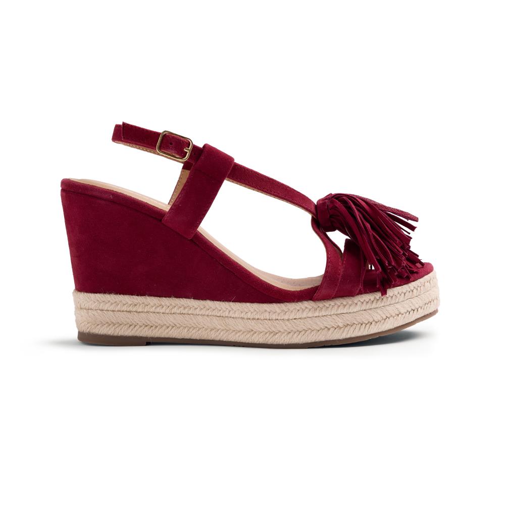 Gioseppo, Sandale wedge de piele intoarsa Kilosa, Visiniu, 40