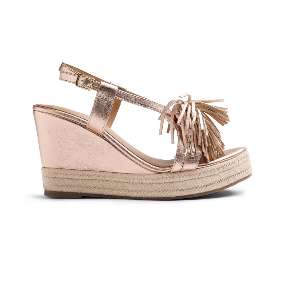 Gioseppo, Sandale wedge de piele intoarsa Kilosa, Auriu rose, 38