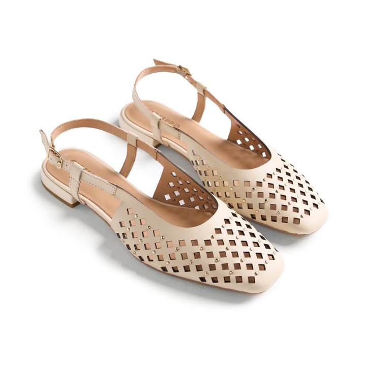 Gioseppo, Balerini slingback de piele cu perforatii Kyaka, Alb fildes