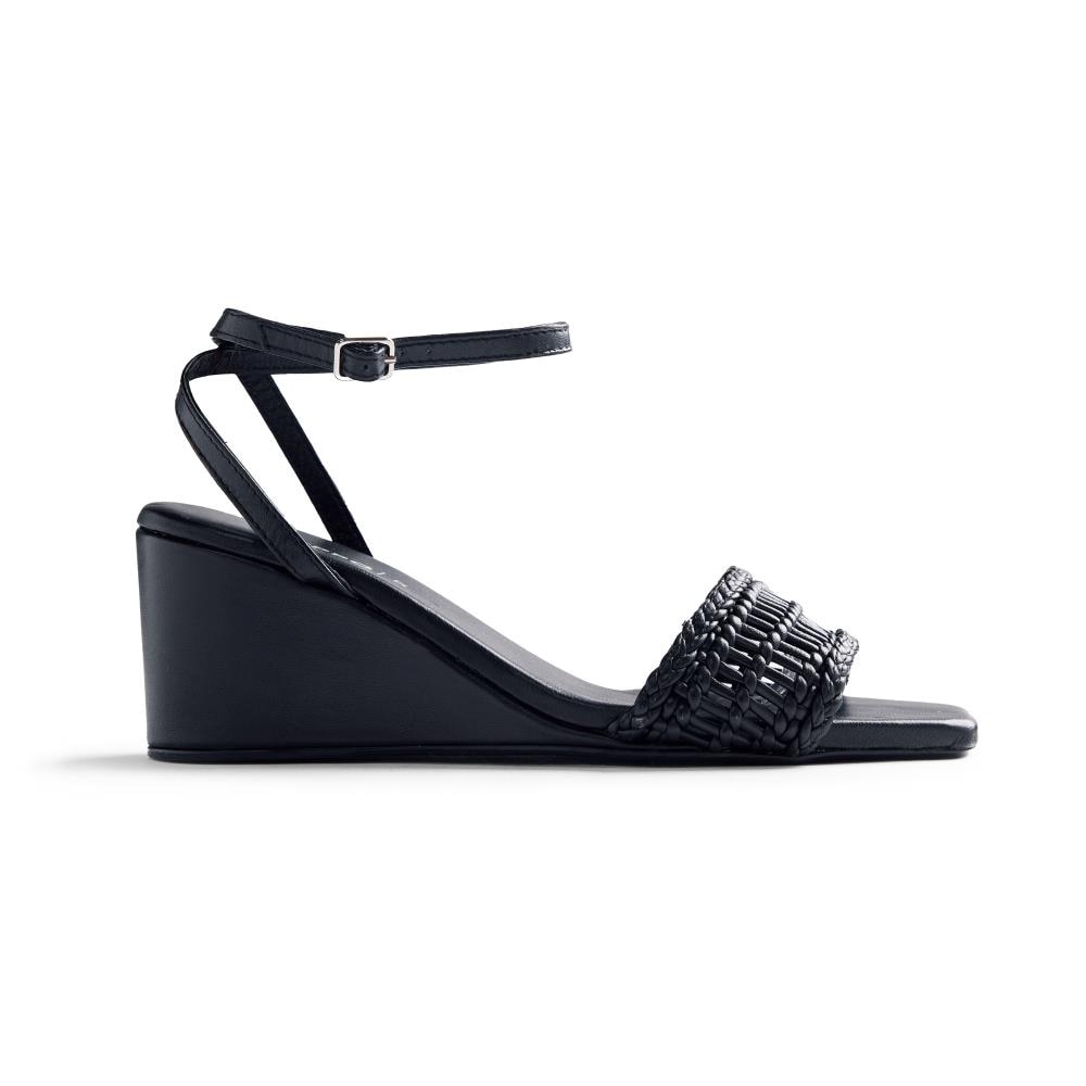 Gioseppo, Sandale wedge de piele cu varf patrat Marereni, Negru, 41