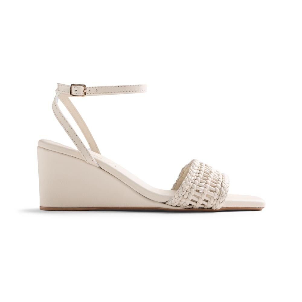 Gioseppo, Sandale wedge de piele cu varf patrat Marereni, Alb murdar, 36