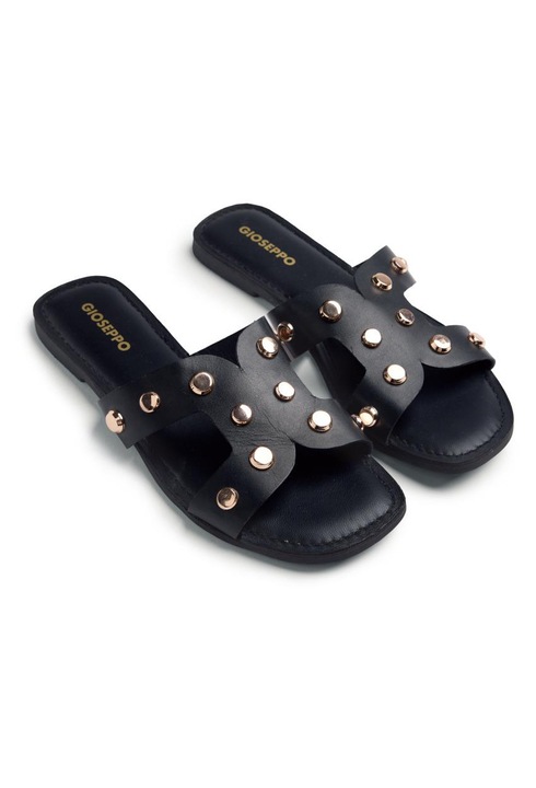 Gioseppo, Papuci de piele cu tinte Millston, Negru, 36