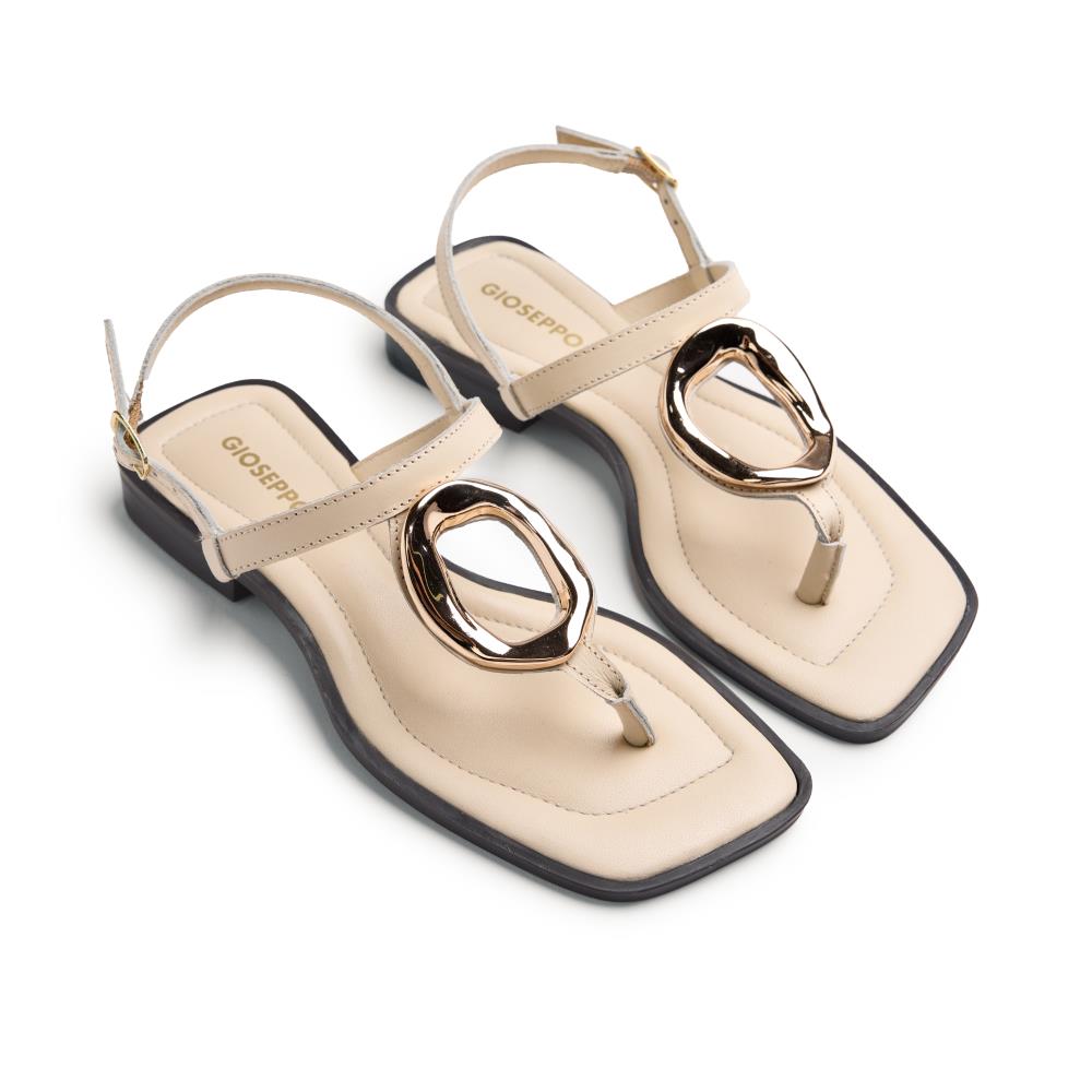 Gioseppo, Sandale de piele cu element metalic Matuu, Alb murdar, 37