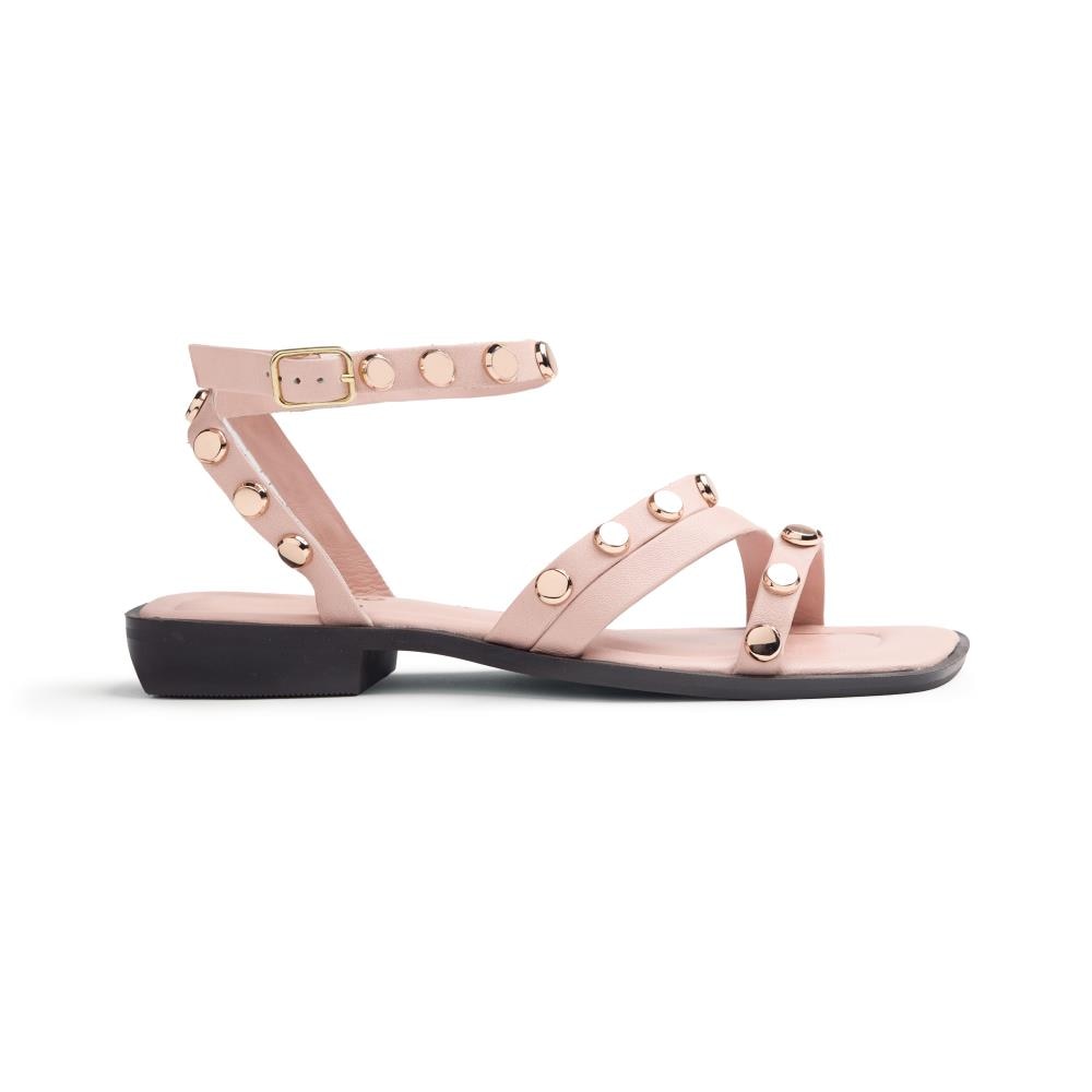 Gioseppo, Sandale de piele cu varf patrat si tinte Mindo, Roz pal, 37