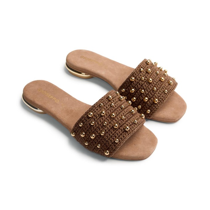 Gioseppo, Papuci cu margele metalice Perrinton, Maro, 36