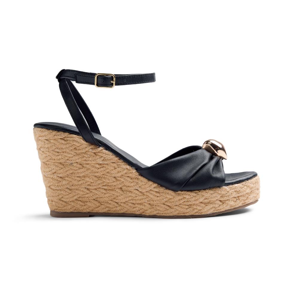 Gioseppo, Sandale-espadrile de piele cu platforma wedge Soudan, Negru, 39