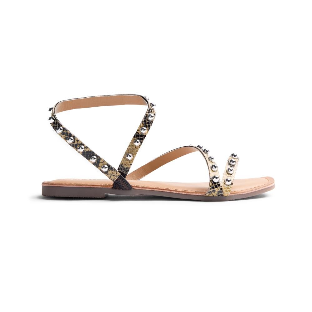 Gioseppo, Sandale de piele cu animal print si varf patrat, Galben deschis, 39