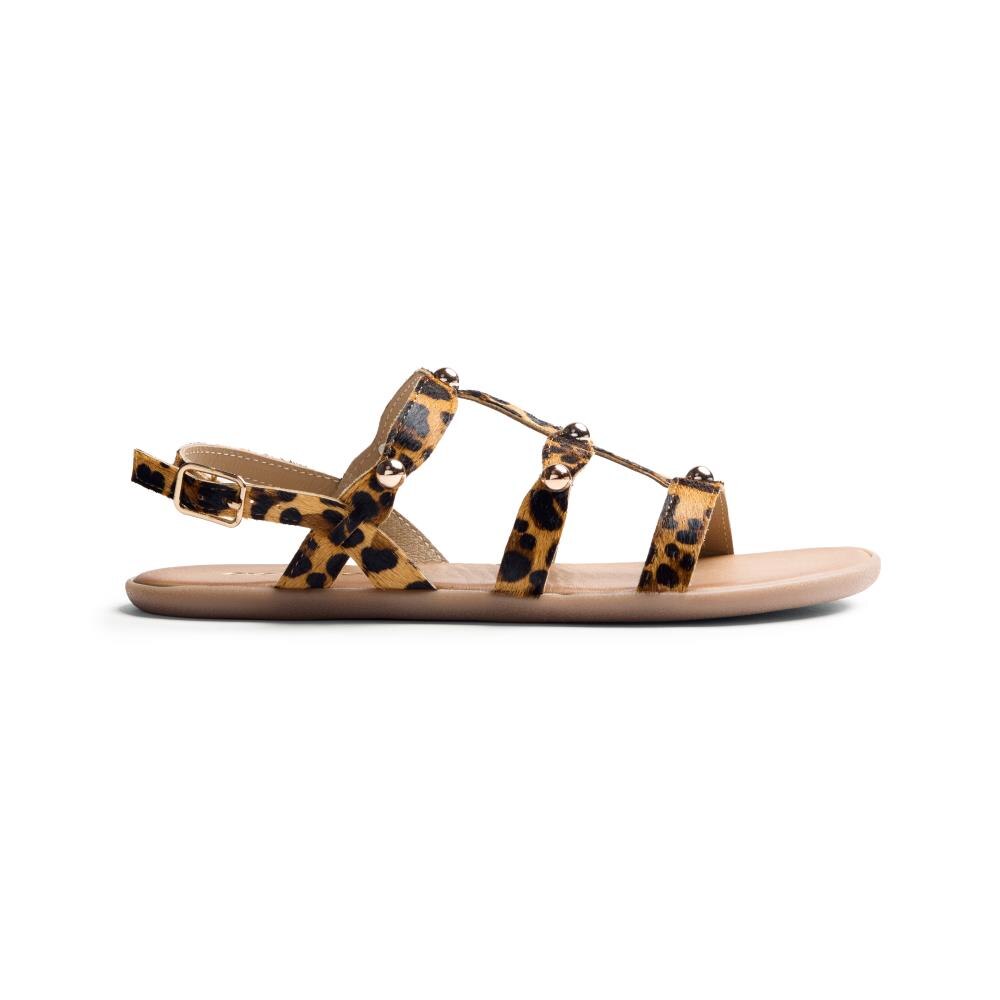 Gioseppo, Sandale de piele cu animal print cu catarama, Negru, Maro, 40