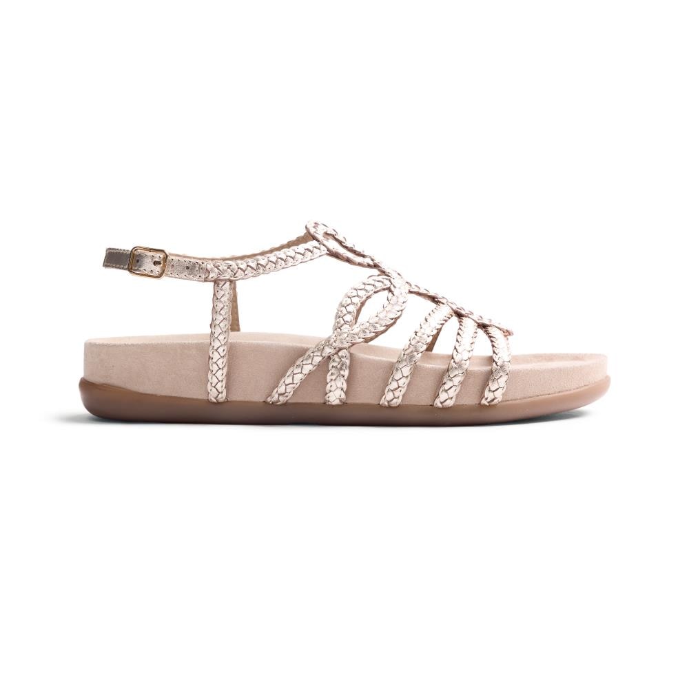 Gioseppo, Sandale de piele cu garnituri impletite Marigat, Auriu platinat, 37