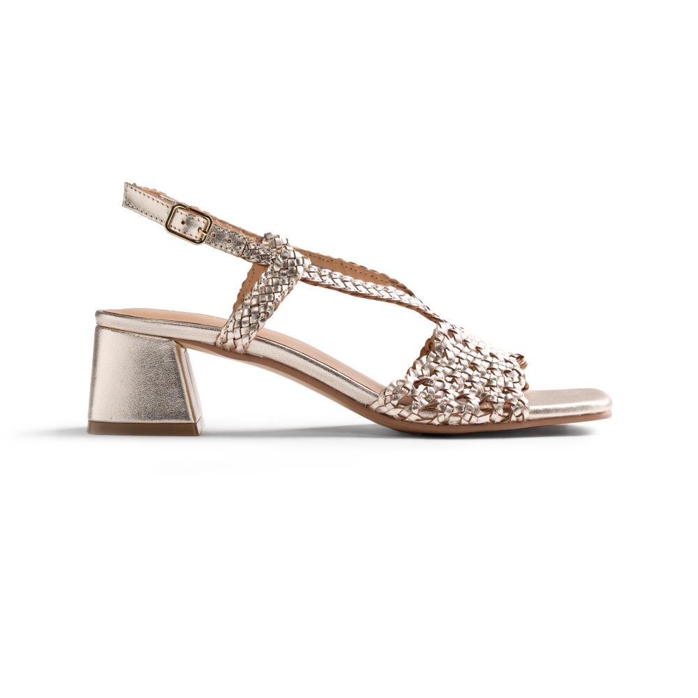 Gioseppo, Sandale de piele cu garnituri metalice impletite, Auriu platinat, 39