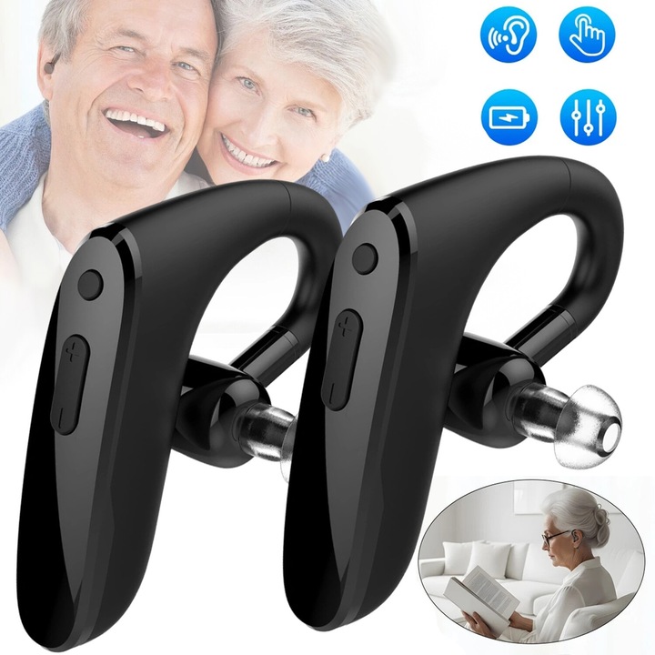 Set 2 aparate auditive Bedee, digital, negru, 20h, reglaj volum, 32 canale, 180mAh