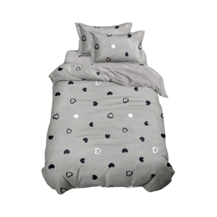 Lenjerie de pat, 1 persoana, fara elastic, 140X200, cm, inimioare dragute