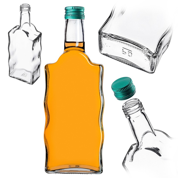 Sticla decorativa Fala, KADAX, 200ml/500ml, design pofalata, capac verde, set de 10 bucati