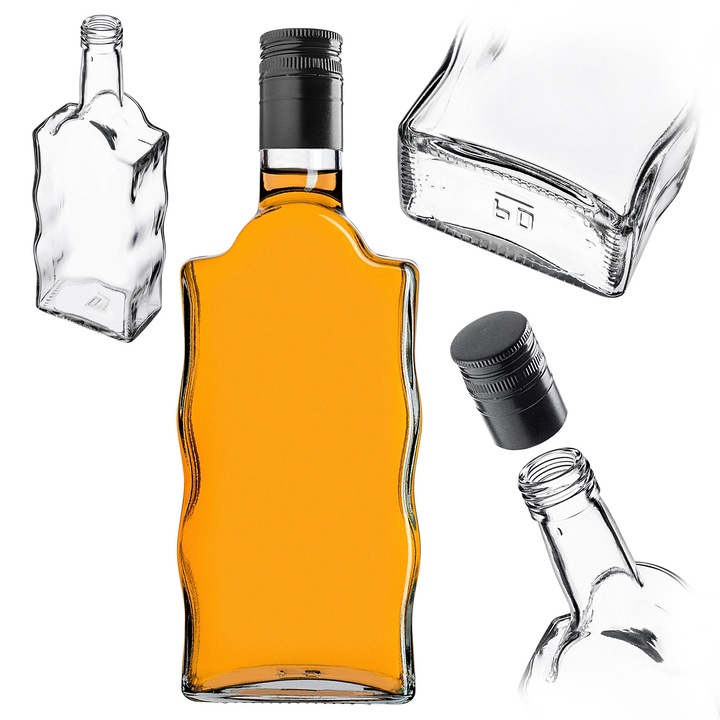 Sticla de sticla Fala KADAX, 200ml si 500ml, design pofalatat, capac solid, set disponibil