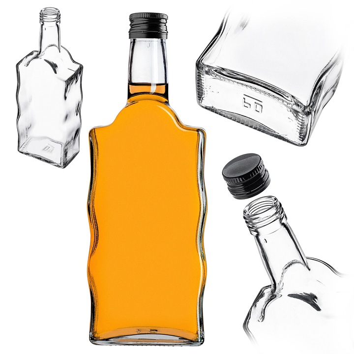 Sticla decorativa Fala, KADAX, 200ml/500ml, design pofalatat, capac negru, set de 1/5/10/50 buc.