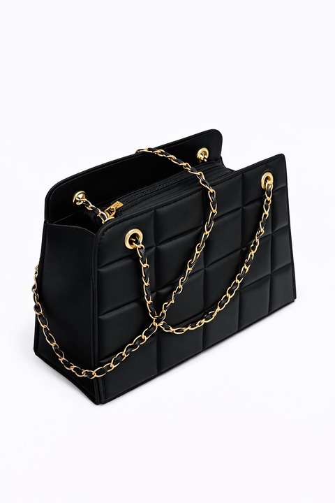 Geanta de umar neagra cu curea de lant, stil elegant, pentru femei