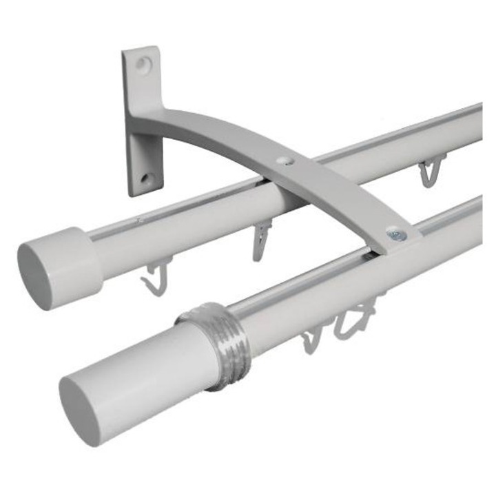 galerie aluminiu 19 mm IBIZA cu canal dubla, alb, 160 cm, capete MARBELLA