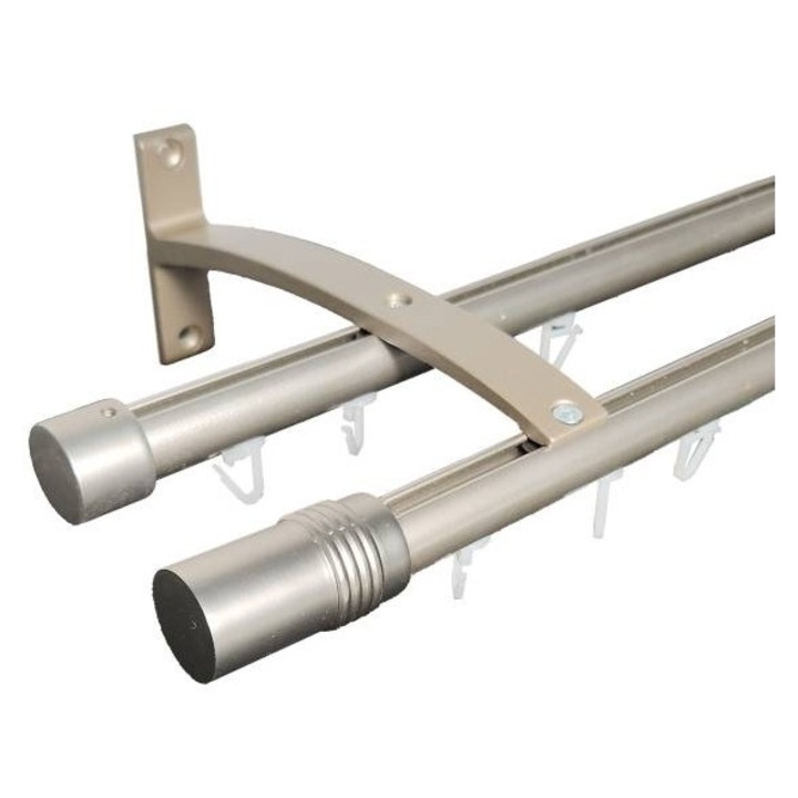 galerie aluminiu 19 mm IBIZA cu canal dubla, crom-mat, 160 cm, capete MARBELLA